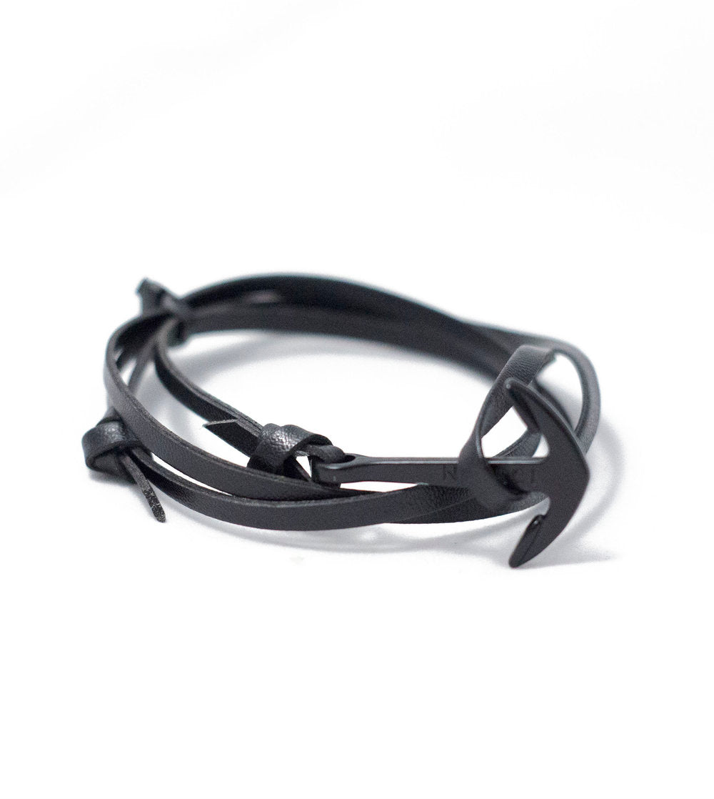 Adjustable Triple Wrap Anchor Bracelet- Black